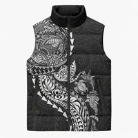 Hawaiian Kakau Tribal Sea Animals Tattoos Sleeveless Puffer Jacket Black Color