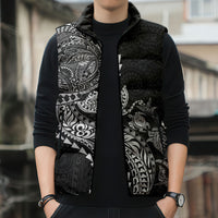 Hawaiian Kakau Tribal Sea Animals Tattoos Sleeveless Puffer Jacket Black Color