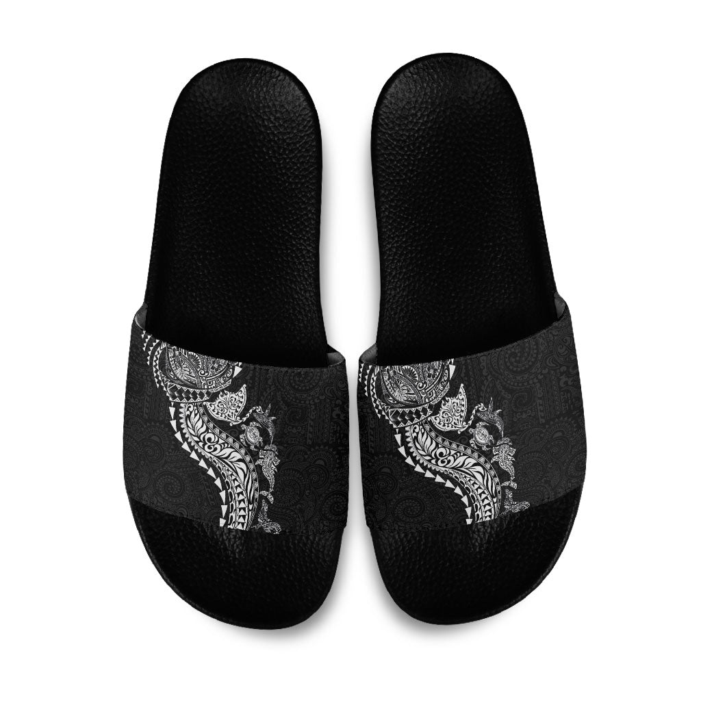 Hawaiian Kakau Tribal Sea Animals Tattoos Slide Sandals Black Color