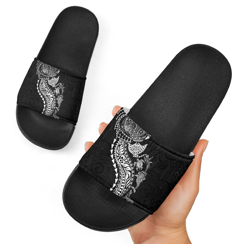Hawaiian Kakau Tribal Sea Animals Tattoos Slide Sandals Black Color