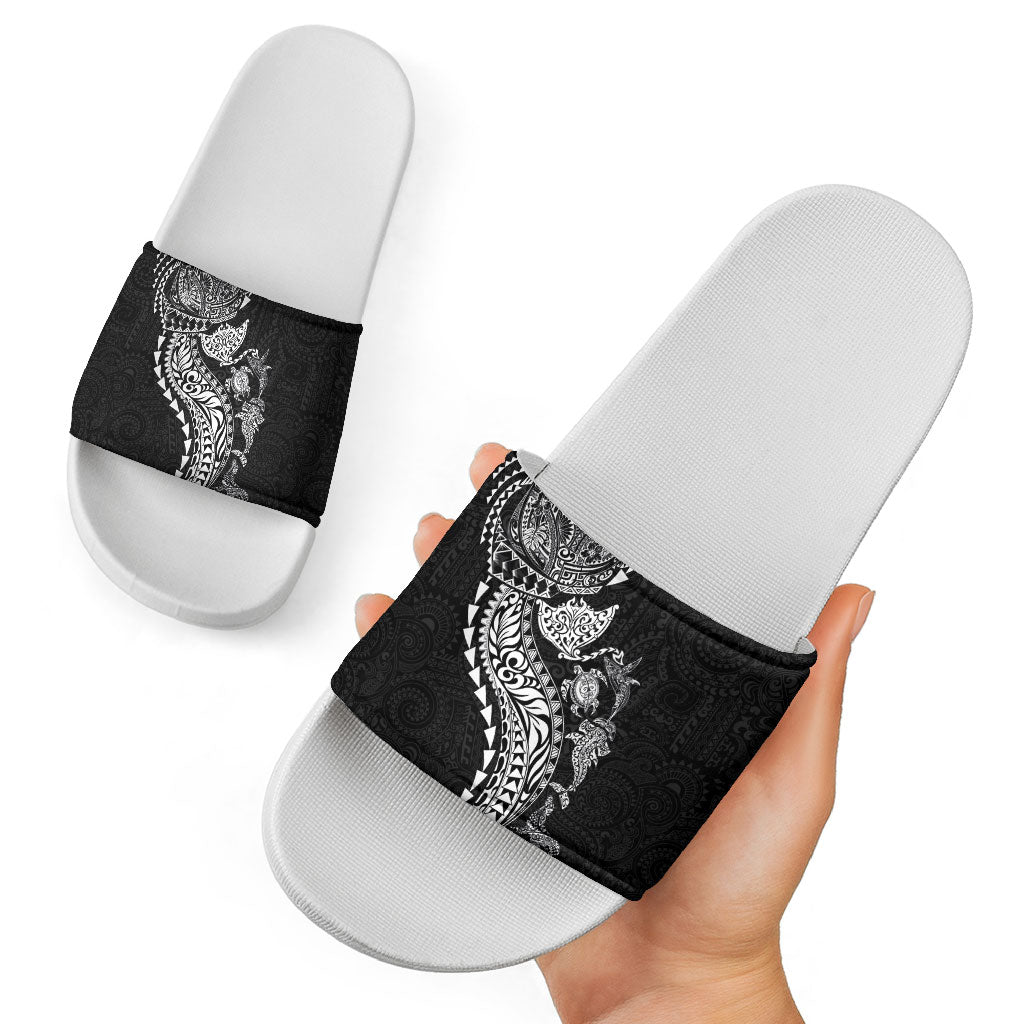 Hawaiian Kakau Tribal Sea Animals Tattoos Slide Sandals Black Color