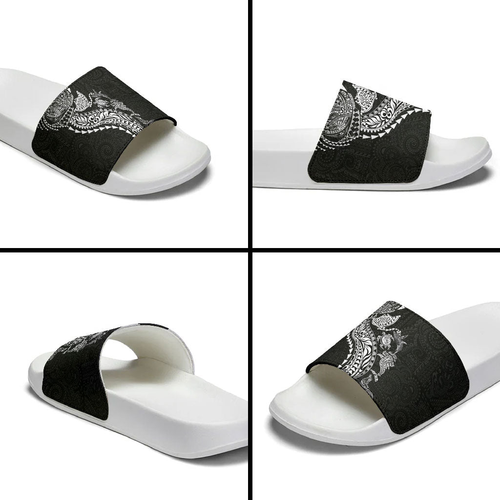Hawaiian Kakau Tribal Sea Animals Tattoos Slide Sandals Black Color