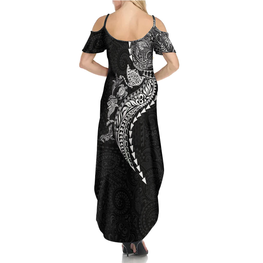 Hawaiian Kakau Tribal Sea Animals Tattoos Summer Maxi Dress Black Color LT03 - Polynesian Pride