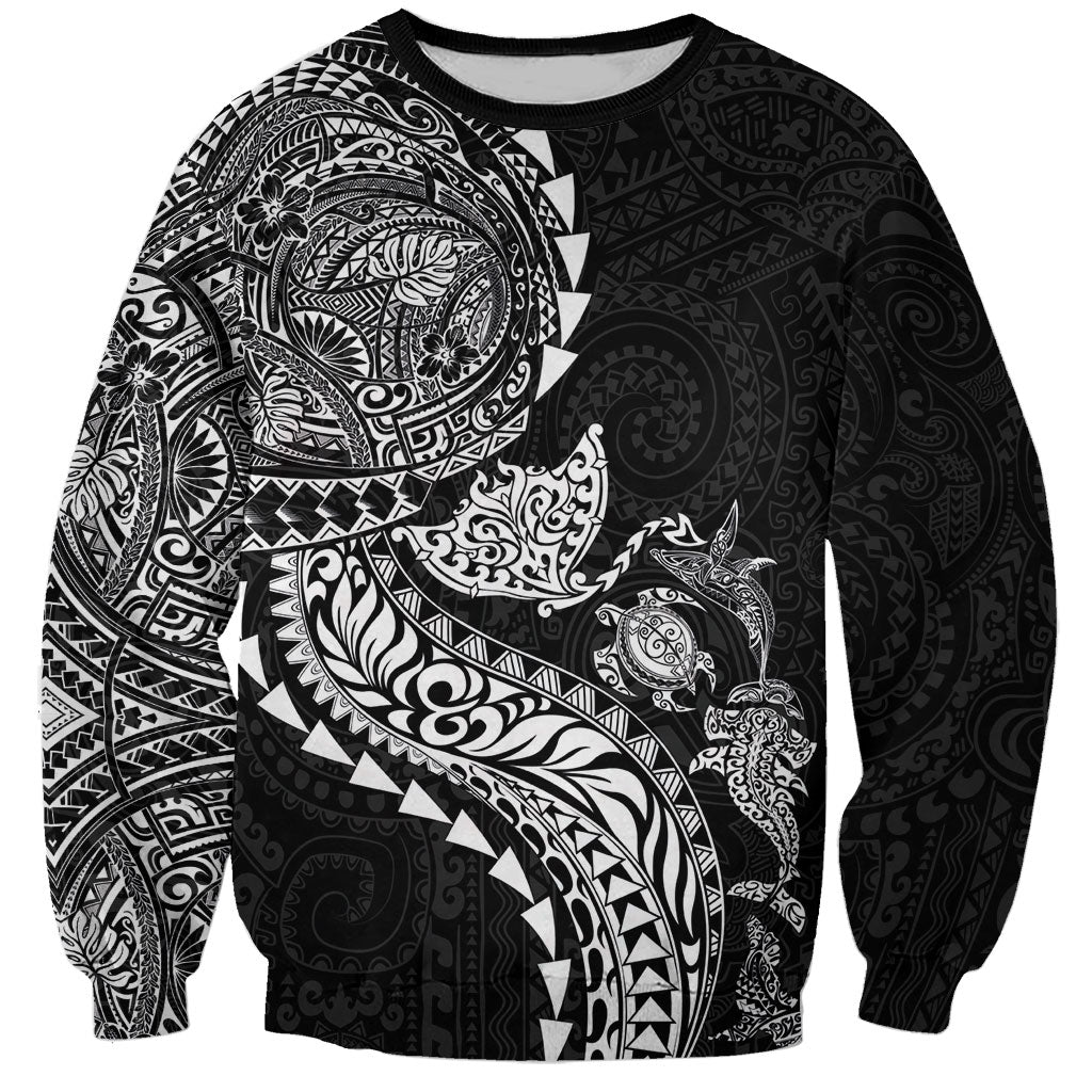 Hawaiian Kakau Tribal Sea Animals Tattoos Sweatshirt Black Color LT03 Unisex Black - Polynesian Pride