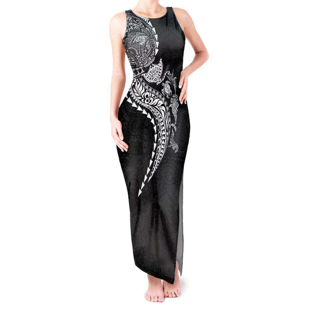 Hawaiian Kakau Tribal Sea Animals Tattoos Tank Maxi Dress Black Color LT03 Women Black - Polynesian Pride