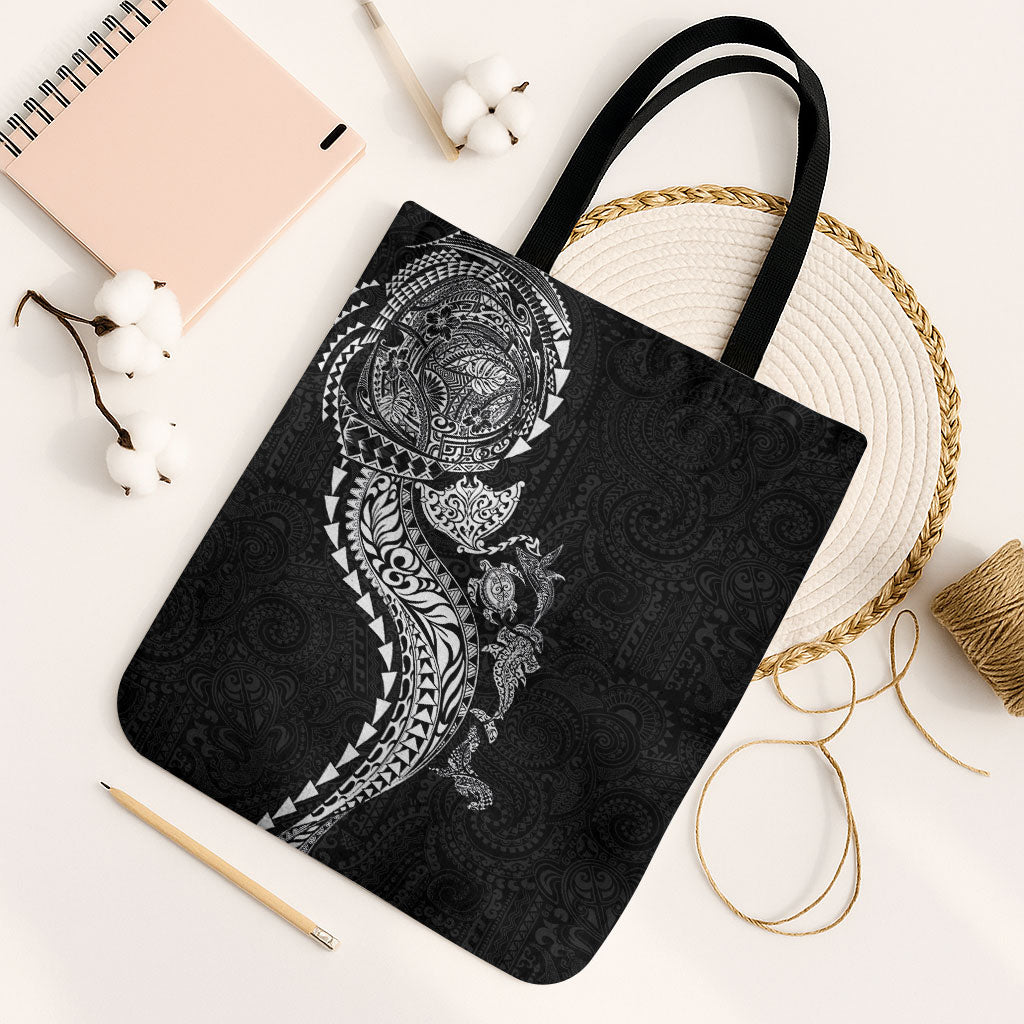 Hawaiian Kakau Tribal Sea Animals Tattoos Tote Bag Black Color