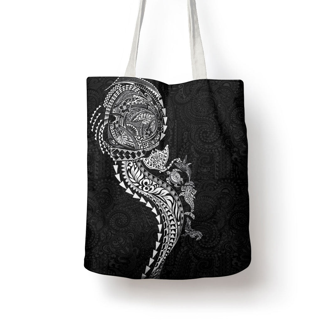 Hawaiian Kakau Tribal Sea Animals Tattoos Tote Bag Black Color
