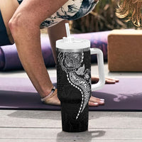Hawaiian Kakau Tribal Sea Animals Tattoos Tumbler With Handle Black Color
