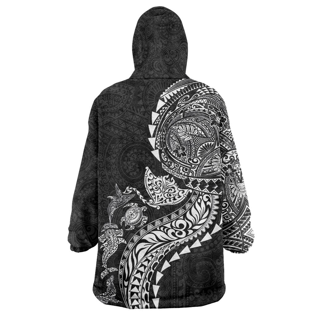 Hawaiian Kakau Tribal Sea Animals Tattoos Wearable Blanket Hoodie Black Color LT03 - Polynesian Pride