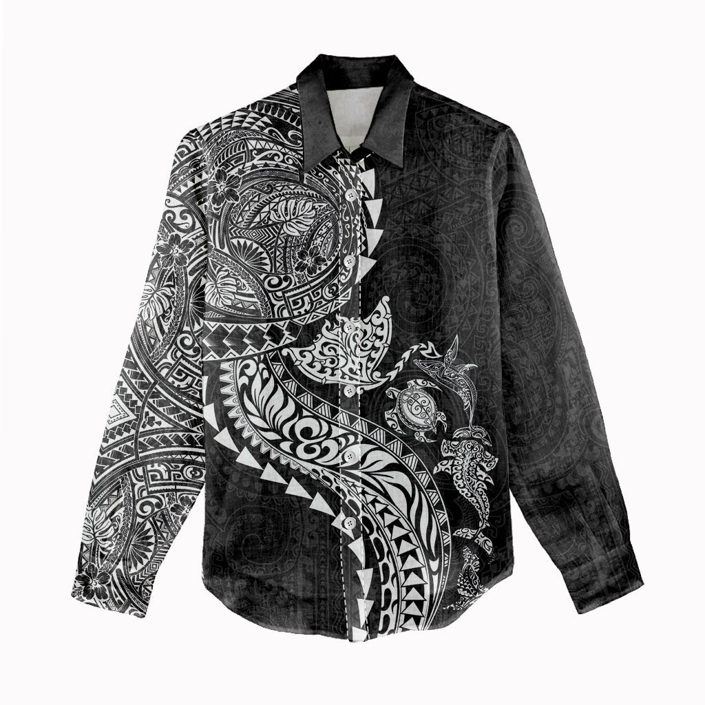 Hawaiian Kakau Tribal Sea Animals Tattoos Women Casual Shirt Black Color LT03 - Polynesian Pride