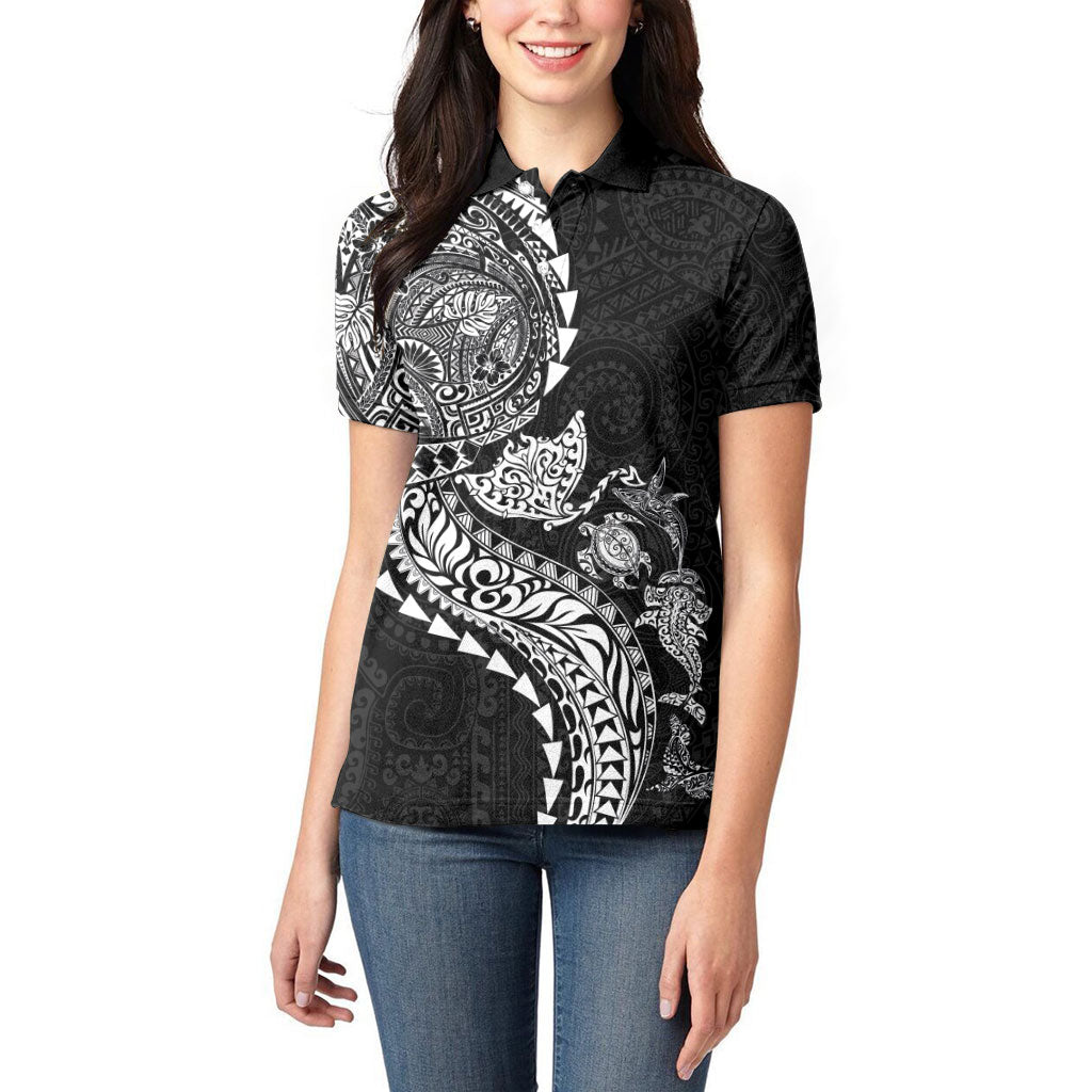 Hawaiian Kakau Tribal Sea Animals Tattoos Women Polo Shirt Black Color LT03 - Polynesian Pride