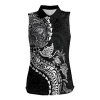 Hawaiian Kakau Tribal Sea Animals Tattoos Women Sleeveless Polo Shirt Black Color LT03 Female Black - Polynesian Pride