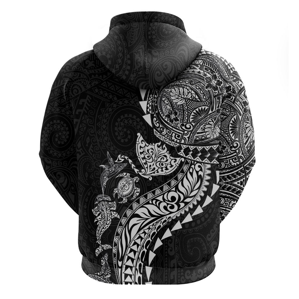 Hawaiian Kakau Tribal Sea Animals Tattoos Zip Hoodie Black Color LT03 - Polynesian Pride