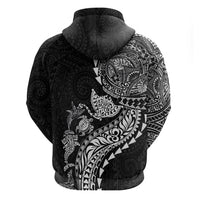Hawaiian Kakau Tribal Sea Animals Tattoos Zip Hoodie Black Color LT03 - Polynesian Pride