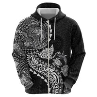 Hawaiian Kakau Tribal Sea Animals Tattoos Zip Hoodie Black Color LT03 - Polynesian Pride