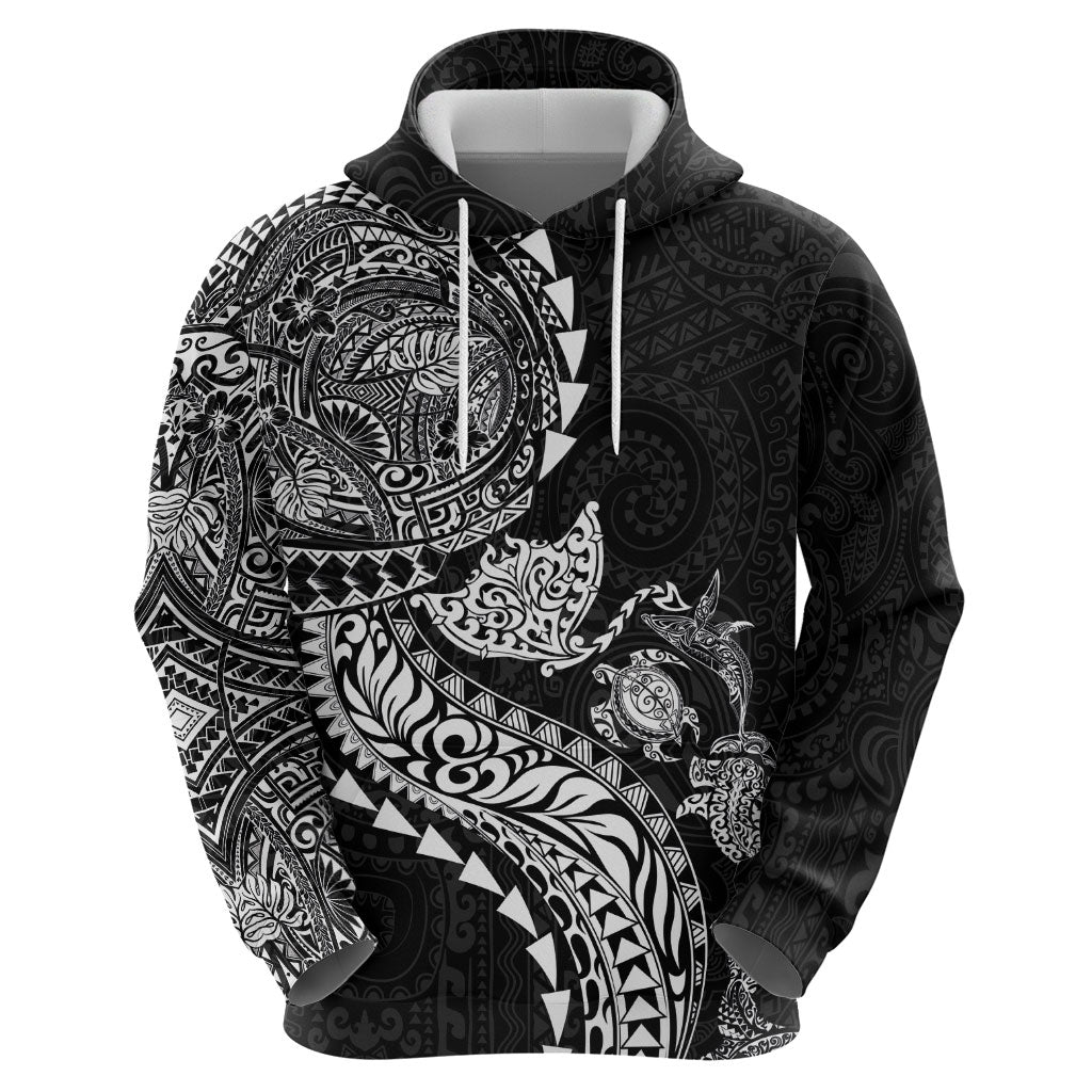 Hawaiian Kakau Tribal Sea Animals Tattoos Zip Hoodie Black Color LT03 - Polynesian Pride