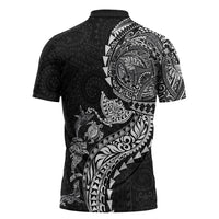Hawaiian Kakau Tribal Sea Animals Tattoos Zipper Polo Shirt Black Color LT03 - Polynesian Pride