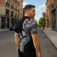 Hawaiian Kakau Tribal Sea Animals Tattoos Zipper Polo Shirt Black Color LT03 - Polynesian Pride
