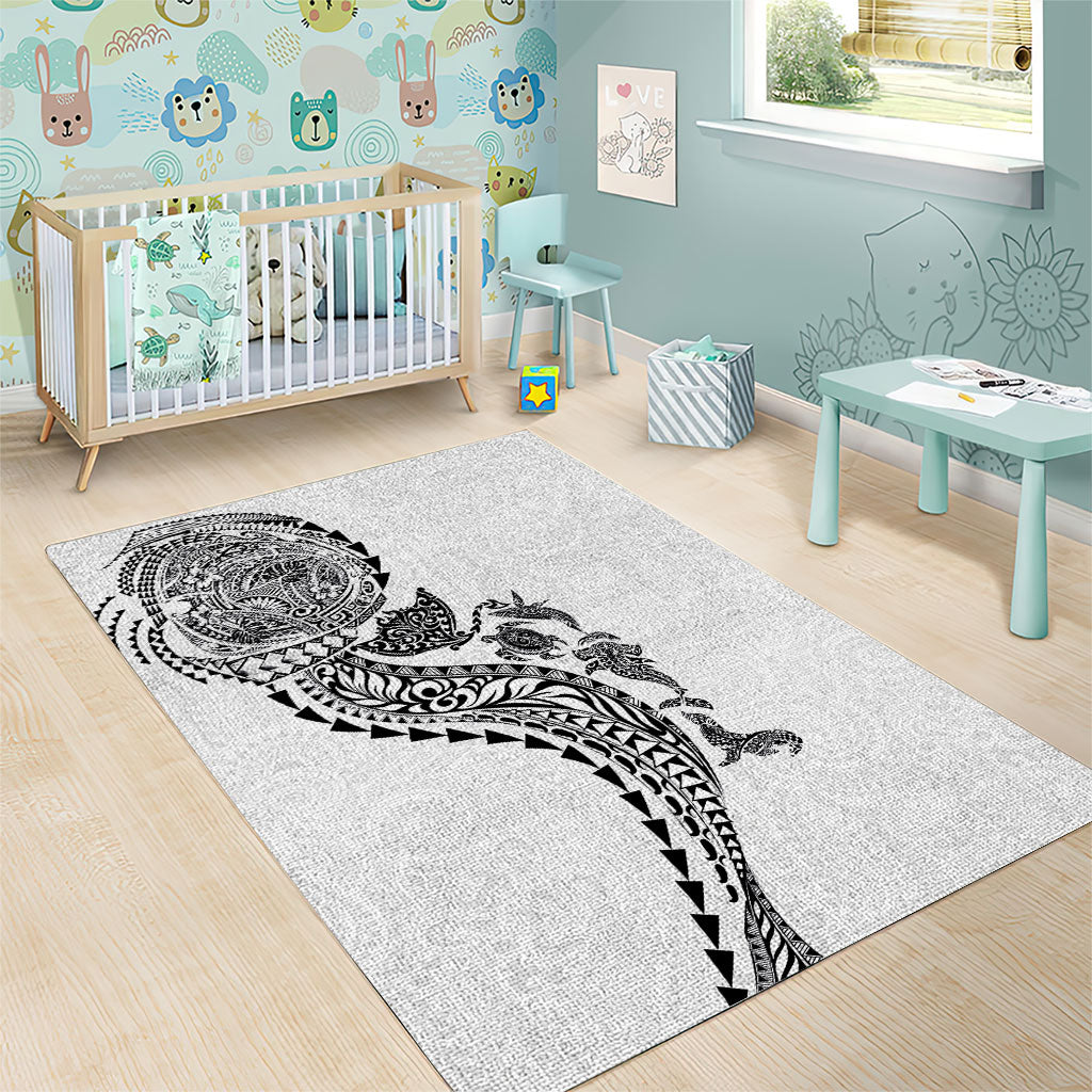 Hawaiian Kakau Tribal Sea Animals Tattoos Area Rug White Color