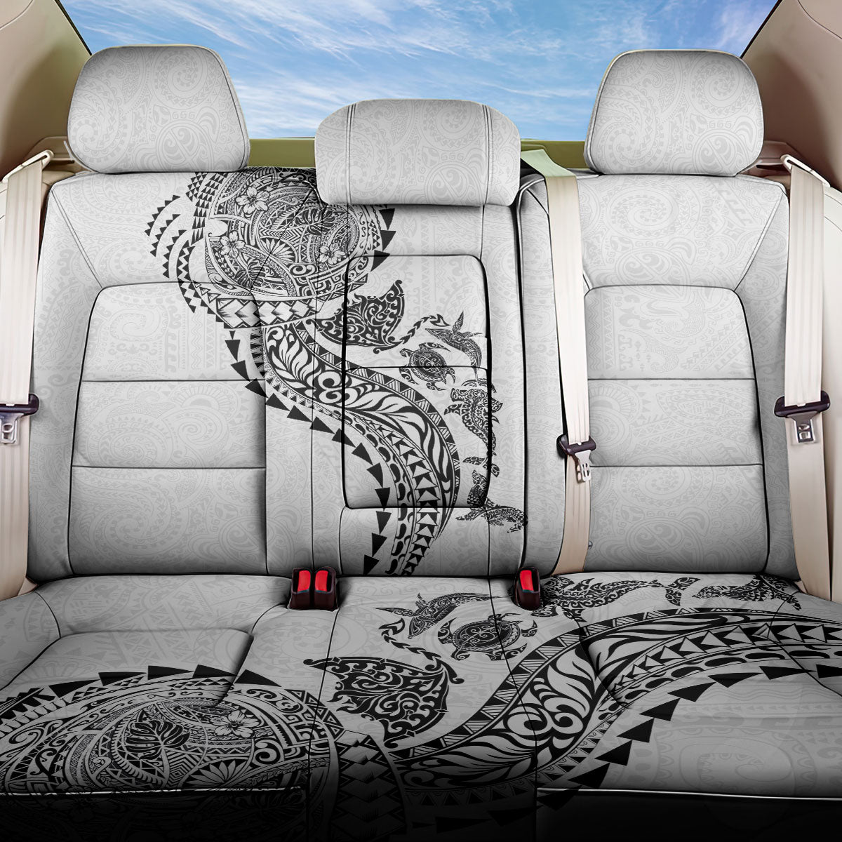 Hawaiian Kakau Tribal Sea Animals Tattoos Back Car Seat Cover White Color