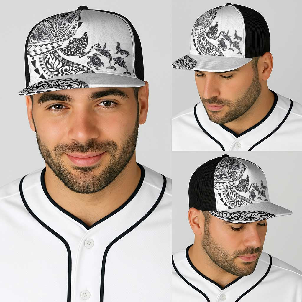 Hawaiian Kakau Tribal Sea Animals Tattoos Baseball Net Cap White Color