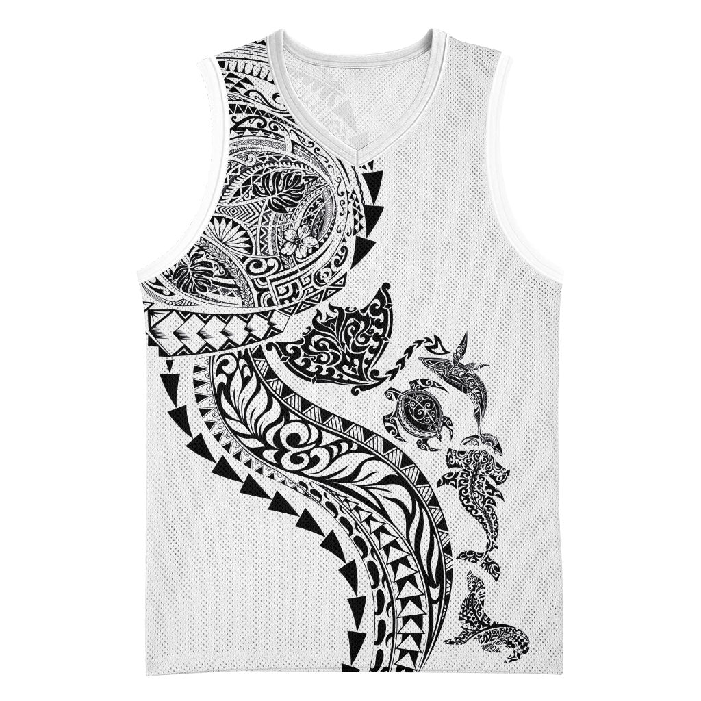 Hawaiian Kakau Tribal Sea Animals Tattoos Basketball Jersey White Color LT03 Unisex White - Polynesian Pride