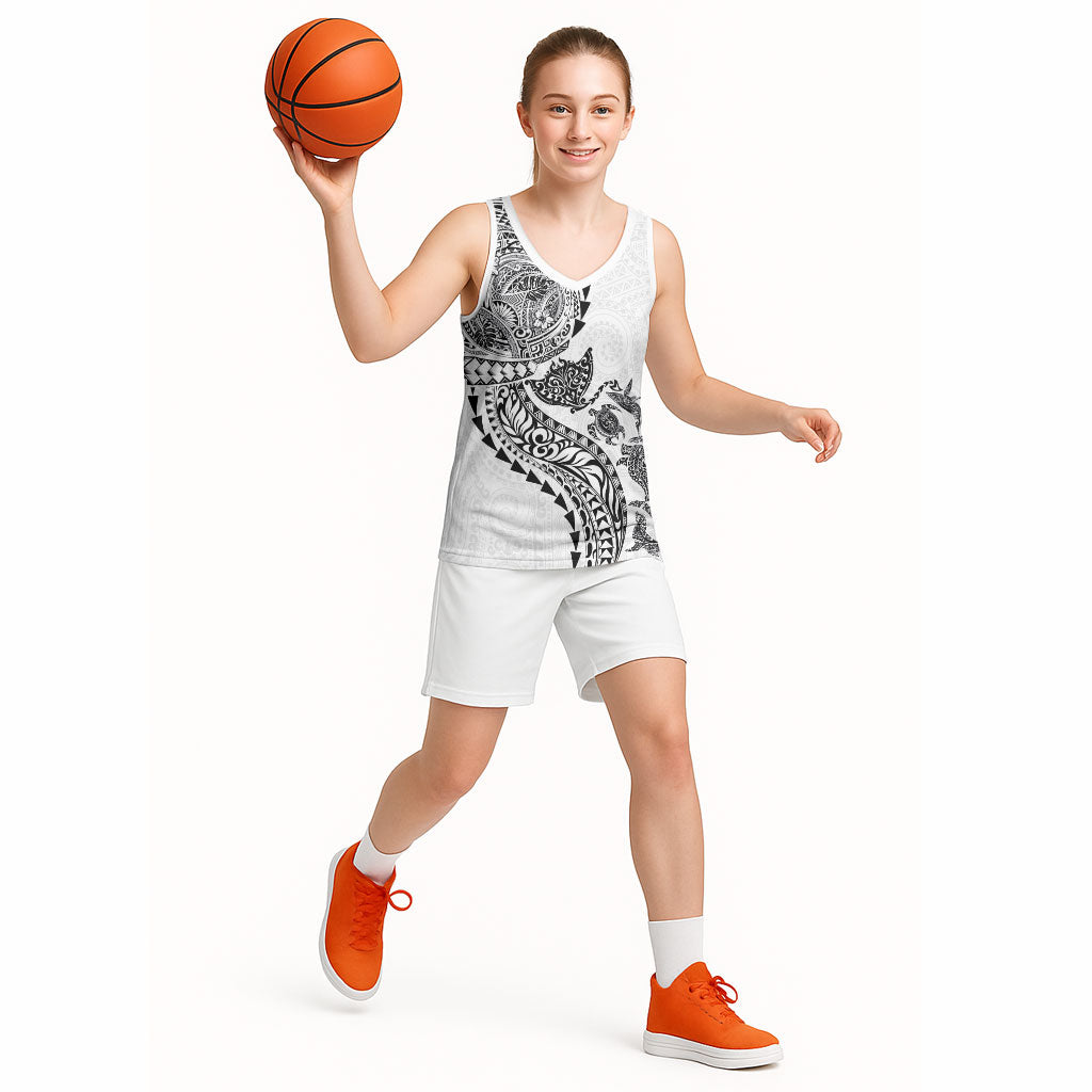 Hawaiian Kakau Tribal Sea Animals Tattoos Basketball Jersey White Color LT03 - Polynesian Pride