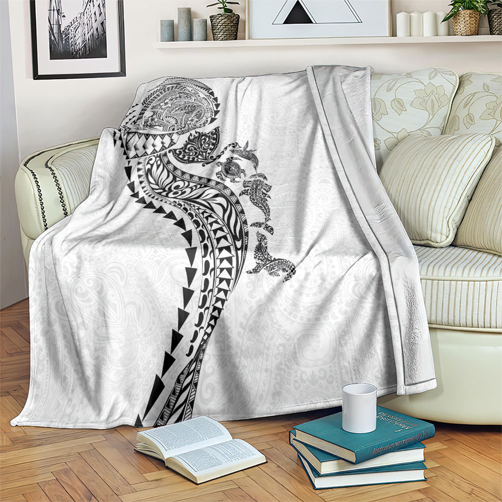 Hawaiian Kakau Tribal Sea Animals Tattoos Blanket White Color