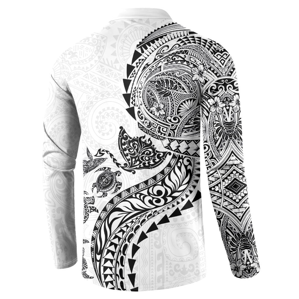 Hawaiian Kakau Tribal Sea Animals Tattoos Button Sweatshirt White Color