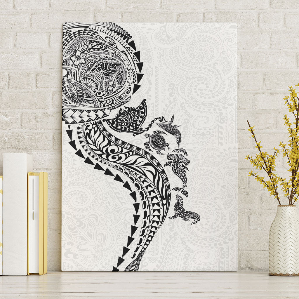 Hawaiian Kakau Tribal Sea Animals Tattoos Canvas Wall Art White Color