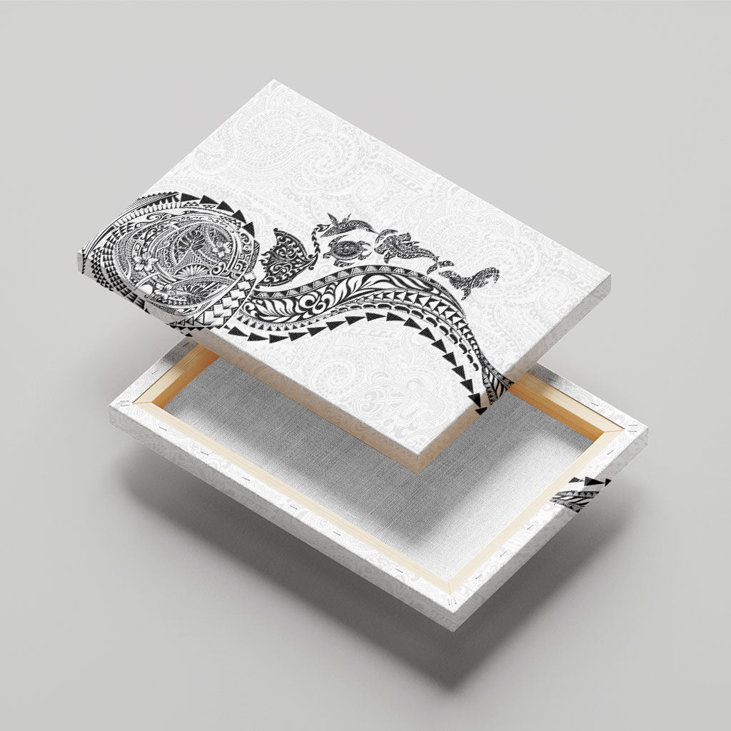 Hawaiian Kakau Tribal Sea Animals Tattoos Canvas Wall Art White Color