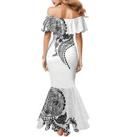 Hawaiian Kakau Tribal Sea Animals Tattoos Family Matching Mermaid Dress and Hawaiian Shirt White Color LT03 - Polynesian Pride