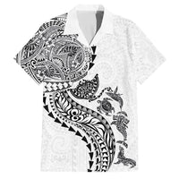 Hawaiian Kakau Tribal Sea Animals Tattoos Family Matching Off The Shoulder Long Sleeve Dress and Hawaiian Shirt White Color LT03 Dad's Shirt - Short Sleeve White - Polynesian Pride
