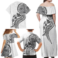 Hawaiian Kakau Tribal Sea Animals Tattoos Family Matching Off Shoulder Maxi Dress and Hawaiian Shirt White Color LT03 - Polynesian Pride