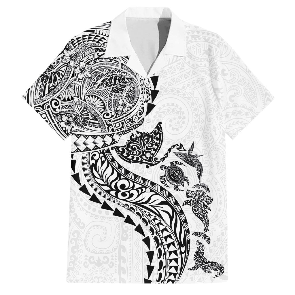 Hawaiian Kakau Tribal Sea Animals Tattoos Family Matching Puletasi and Hawaiian Shirt White Color LT03 Dad's Shirt - Short Sleeve White - Polynesian Pride