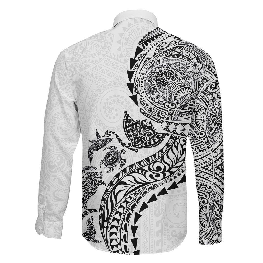 Hawaiian Kakau Tribal Sea Animals Tattoos Family Matching Puletasi and Hawaiian Shirt White Color LT03 - Polynesian Pride