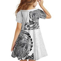 Hawaiian Kakau Tribal Sea Animals Tattoos Family Matching Short Sleeve Bodycon Dress and Hawaiian Shirt White Color LT03 - Polynesian Pride