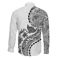 Hawaiian Kakau Tribal Sea Animals Tattoos Family Matching Short Sleeve Bodycon Dress and Hawaiian Shirt White Color LT03 - Polynesian Pride