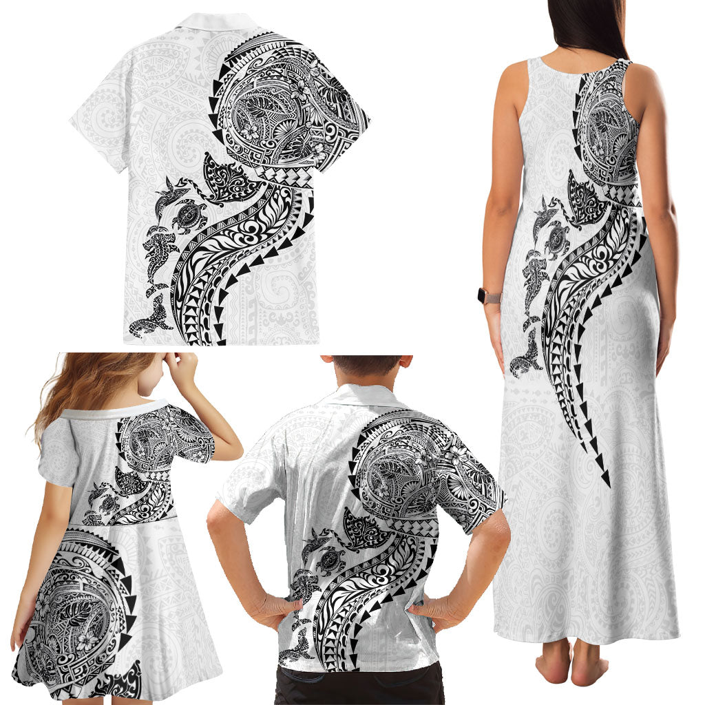 Hawaiian Kakau Tribal Sea Animals Tattoos Family Matching Tank Maxi Dress and Hawaiian Shirt White Color LT03 - Polynesian Pride
