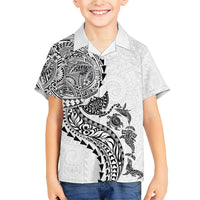 Hawaiian Kakau Tribal Sea Animals Tattoos Family Matching Tank Maxi Dress and Hawaiian Shirt White Color LT03 Son's Shirt White - Polynesian Pride