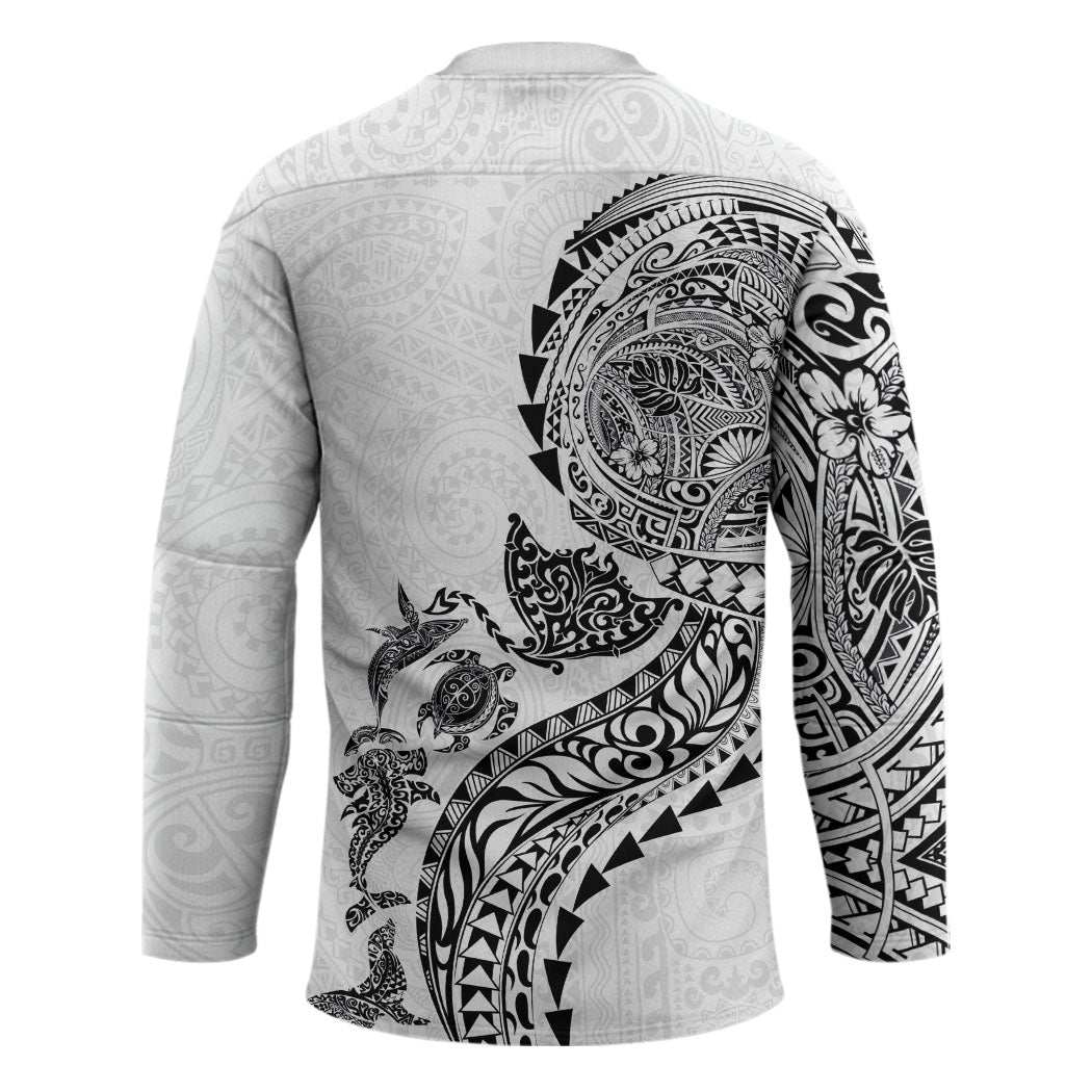 Hawaiian Kakau Tribal Sea Animals Tattoos Hockey Jersey White Color LT03 - Polynesian Pride