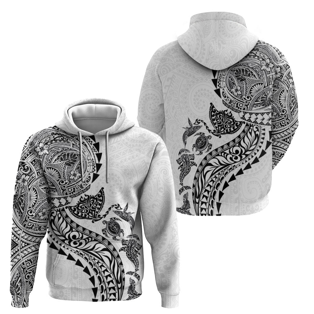 Hawaiian Kakau Tribal Sea Animals Tattoos Hoodie White Color LT03 - Polynesian Pride