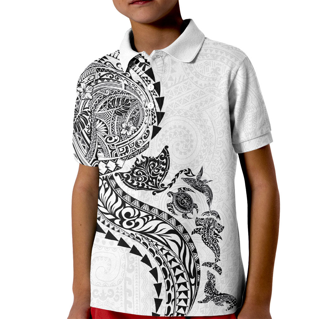 Hawaiian Kakau Tribal Sea Animals Tattoos Kid Polo Shirt White Color LT03 Kid White - Polynesian Pride