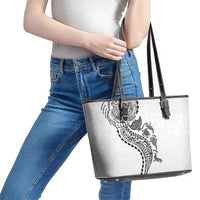 Hawaiian Kakau Tribal Sea Animals Tattoos Leather Tote Bag White Color