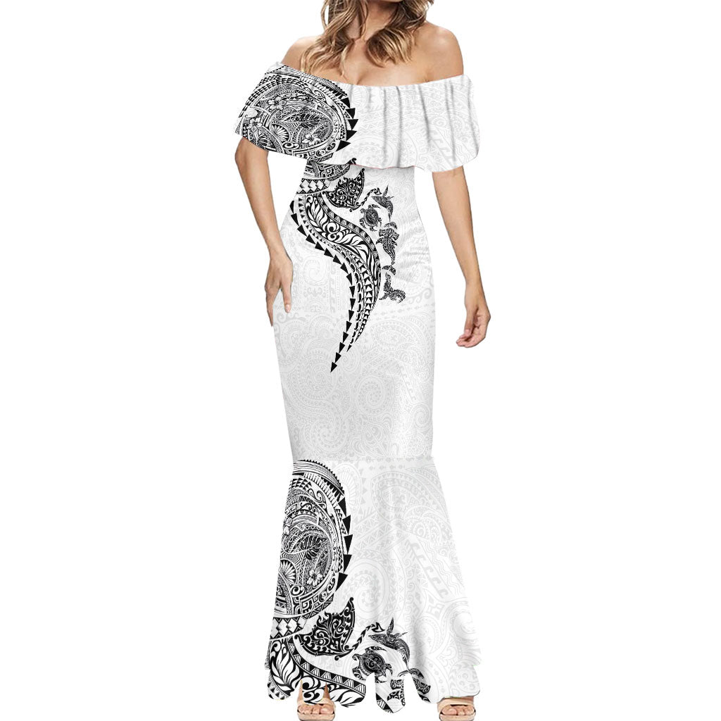Hawaiian Kakau Tribal Sea Animals Tattoos Mermaid Dress White Color LT03 - Polynesian Pride