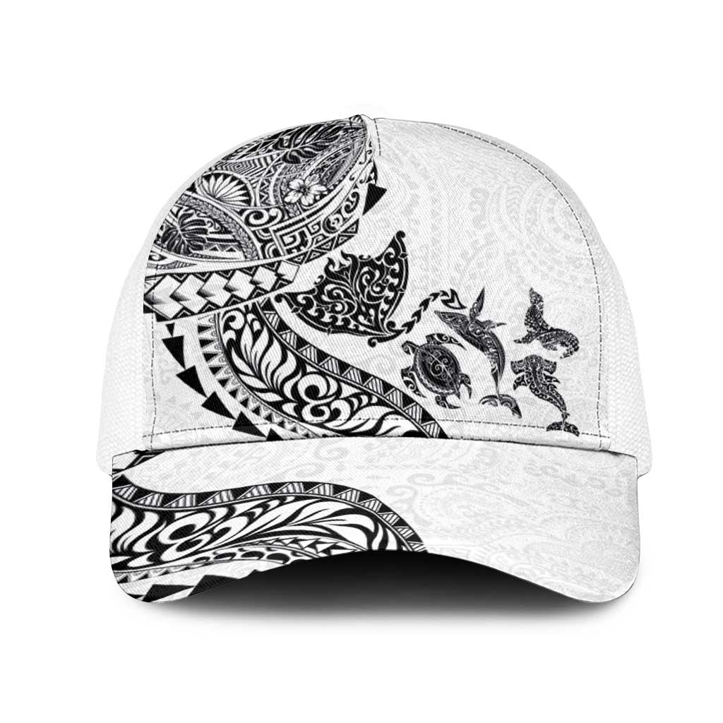 Hawaiian Kakau Tribal Sea Animals Tattoos Mesh Trucker Cap White Color
