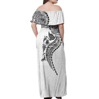 Hawaiian Kakau Tribal Sea Animals Tattoos Off Shoulder Maxi Dress White Color LT03 - Polynesian Pride