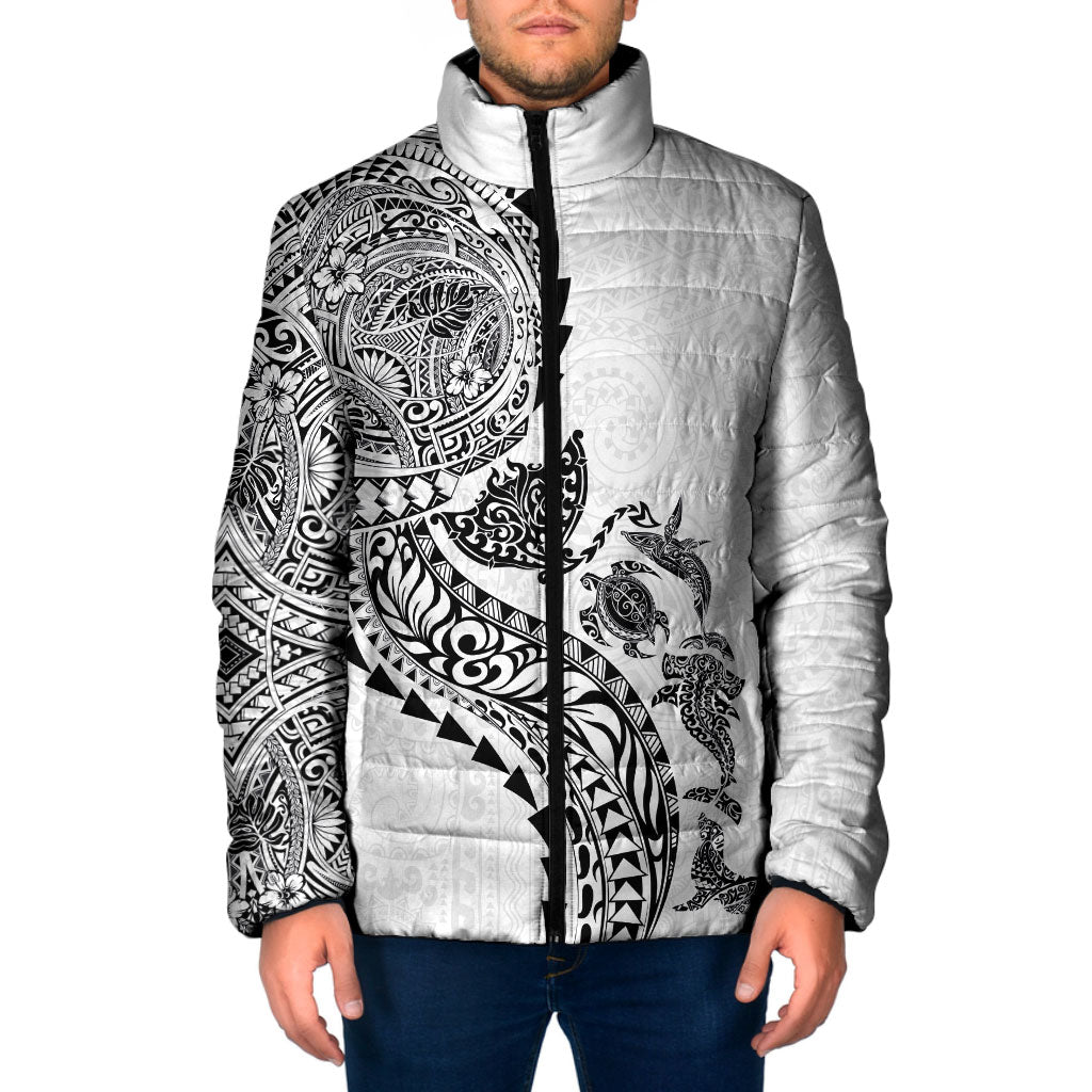 Hawaiian Kakau Tribal Sea Animals Tattoos Padded Jacket White Color LT03 Men White - Polynesian Pride