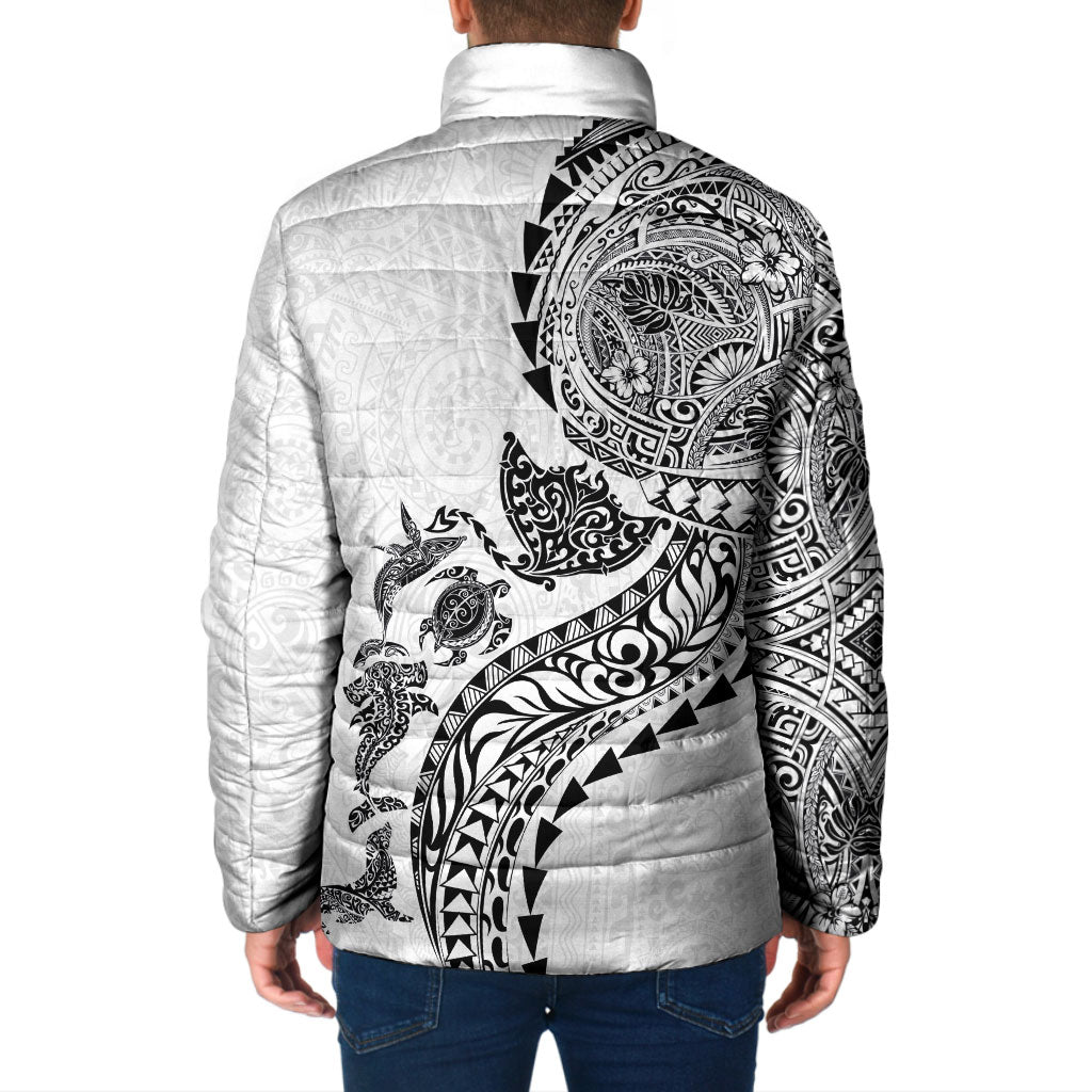 Hawaiian Kakau Tribal Sea Animals Tattoos Padded Jacket White Color LT03 - Polynesian Pride