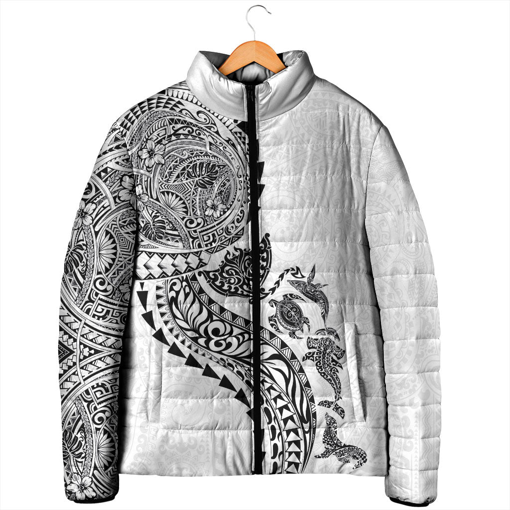 Hawaiian Kakau Tribal Sea Animals Tattoos Padded Jacket White Color LT03 - Polynesian Pride